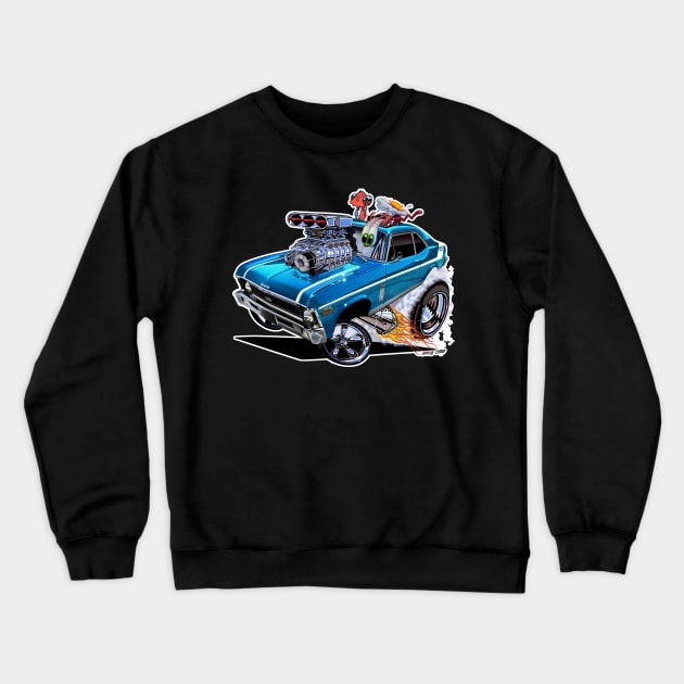 SUPER Nova 1970 Nova blue muscle car Crewneck Sweatshirt by vincecrain